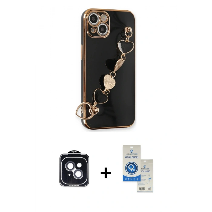 MARSİLYAN™- iPhone 14 Kılıf Nova Işık Prime - Şeffaf Royal Nano Ekran Koruyucu + PVD Metal Kamera Lens - SH