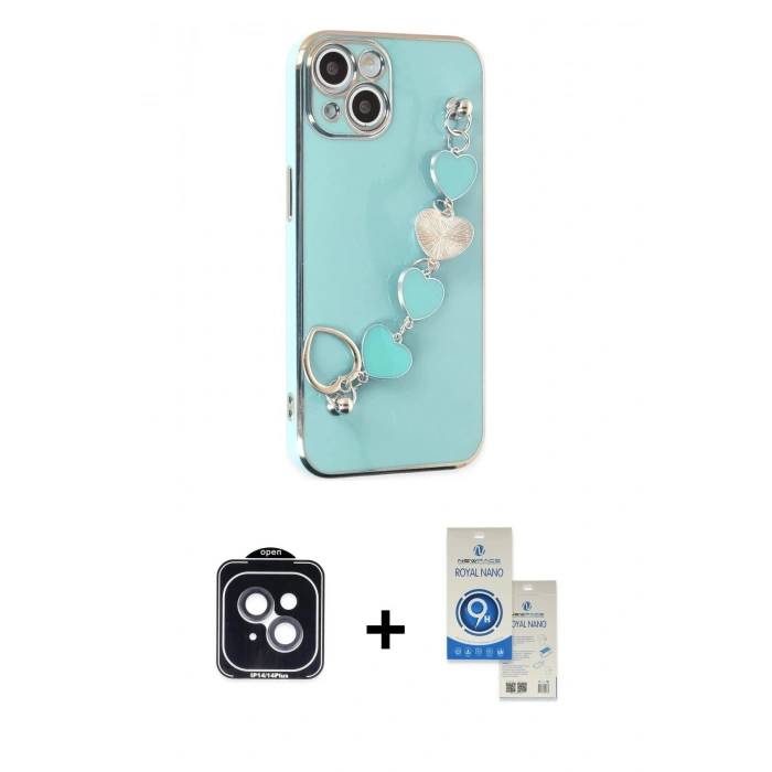 MARSİLYAN™- iPhone 14 Kılıf Nova Işık Prime - Şeffaf Royal Nano Ekran Koruyucu + PVD Metal Kamera Lens - SH