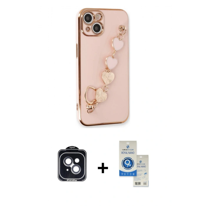 MARSİLYAN™- iPhone 14 Kılıf Nova Işık Prime - Şeffaf Royal Nano Ekran Koruyucu + PVD Metal Kamera Lens - SH