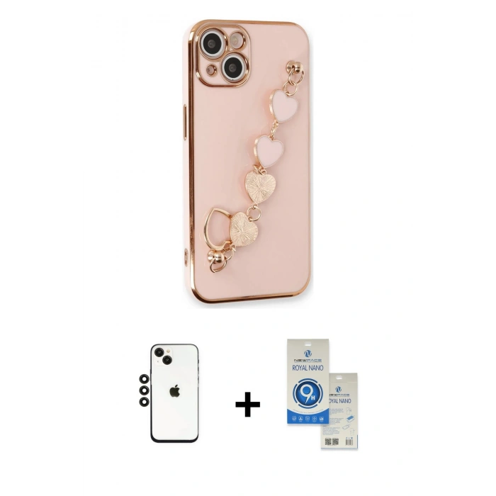 MARSİLYAN™- iPhone 14 Kılıf Nova Işık Prime - Şeffaf Royal Nano Ekran Koruyucu + Shine Kamera Lens - SH