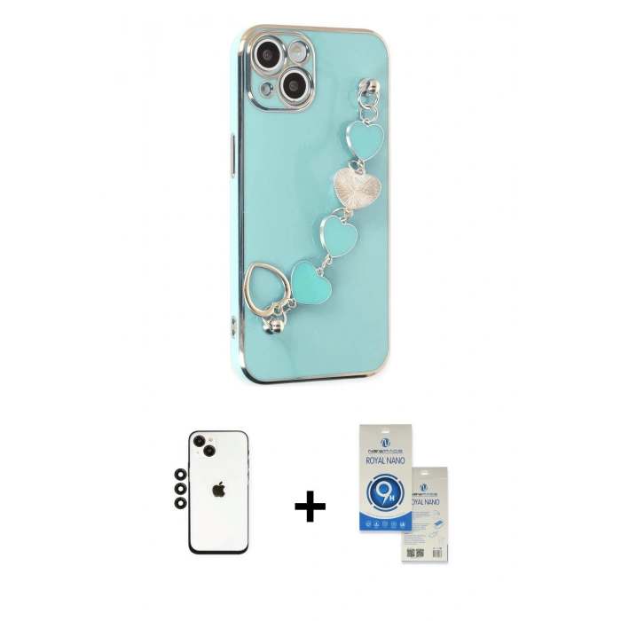 MARSİLYAN™- iPhone 14 Kılıf Nova Işık Prime - Şeffaf Royal Nano Ekran Koruyucu + Shine Kamera Lens - SH