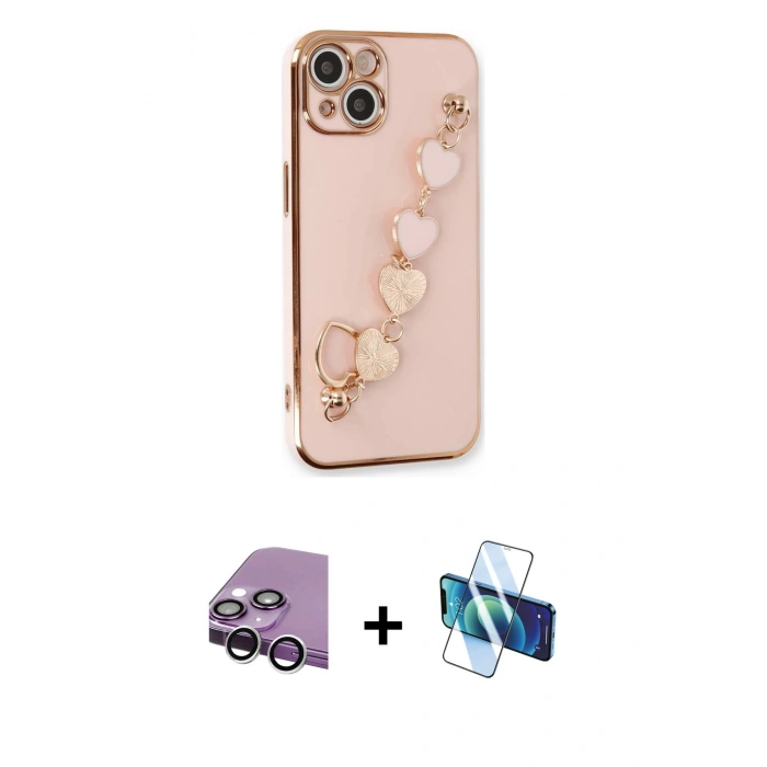 MARSİLYAN™- iPhone 14 Kılıf Nova Işık Prime - Siyah 3D Antistatik Cam Ekran Koruyucu + Raze Metal Kamera Lens - GS