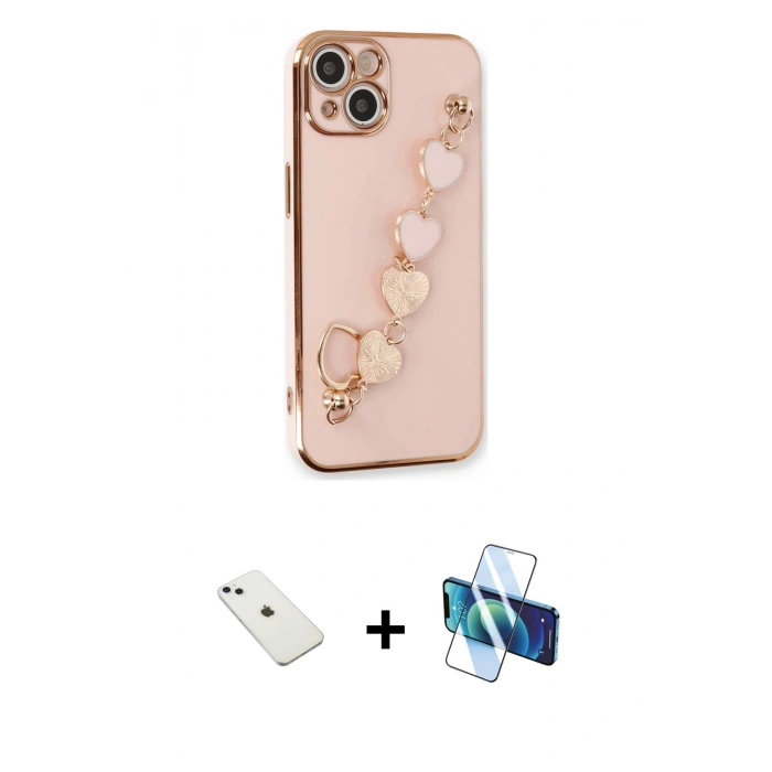 MARSİLYAN™- iPhone 14 Kılıf Nova Işık Prime - Siyah 3D Antistatik Cam Ekran Koruyucu + Diamond Kamera Lens - SABE