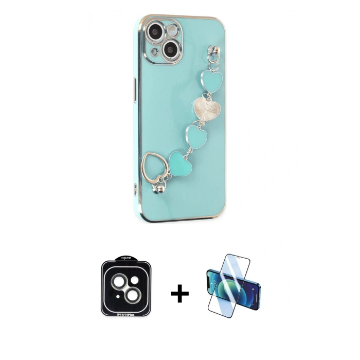 MARSİLYAN™- iPhone 14 Kılıf Nova Işık Prime - Siyah 3D Antistatik Cam Ekran Koruyucu + PVD Metal Kamera Lens - YL