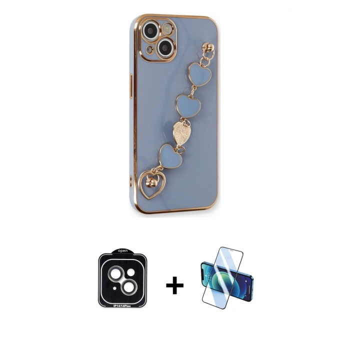 MARSİLYAN™- iPhone 14 Kılıf Nova Işık Prime - Siyah 3D Antistatik Cam Ekran Koruyucu + PVD Metal Kamera Lens - YL