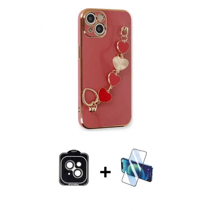 MARSİLYAN™- iPhone 14 Kılıf Nova Işık Prime - Siyah 3D Antistatik Cam Ekran Koruyucu + PVD Metal Kamera Lens - YL