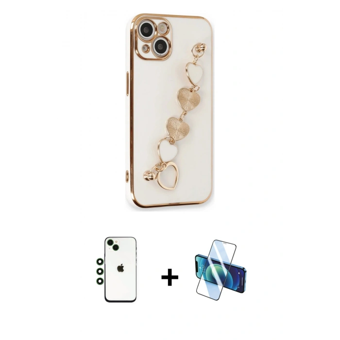 MARSİLYAN™- iPhone 14 Kılıf Nova Işık Prime - Siyah 3D Antistatik Cam Ekran Koruyucu + Shine Kamera Lens - YL