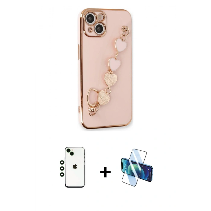 MARSİLYAN™- iPhone 14 Kılıf Nova Işık Prime - Siyah 3D Antistatik Cam Ekran Koruyucu + Shine Kamera Lens - YL