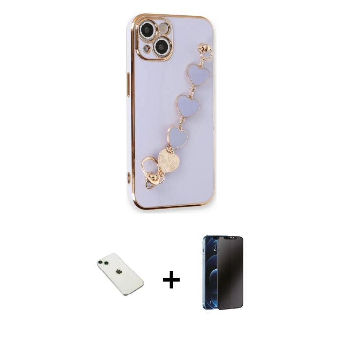 MARSİLYAN™- iPhone 14 Kılıf Nova Işık Prime - Siyah 3D Antistatik Hayalet Cam Ekran Koruyucu + Diamond Kamera Lens - YL