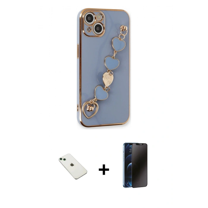 MARSİLYAN™- iPhone 14 Kılıf Nova Işık Prime - Siyah 3D Antistatik Hayalet Cam Ekran Koruyucu + Diamond Kamera Lens - YL