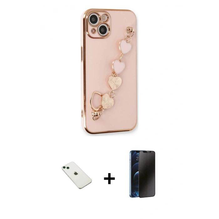 MARSİLYAN™- iPhone 14 Kılıf Nova Işık Prime - Siyah 3D Antistatik Hayalet Cam Ekran Koruyucu + Diamond Kamera Lens - YL