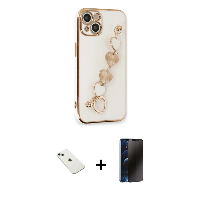 MARSİLYAN™- iPhone 14 Kılıf Nova Işık Prime - Siyah 3D Antistatik Hayalet Cam Ekran Koruyucu + Diamond Kamera Lens - YL