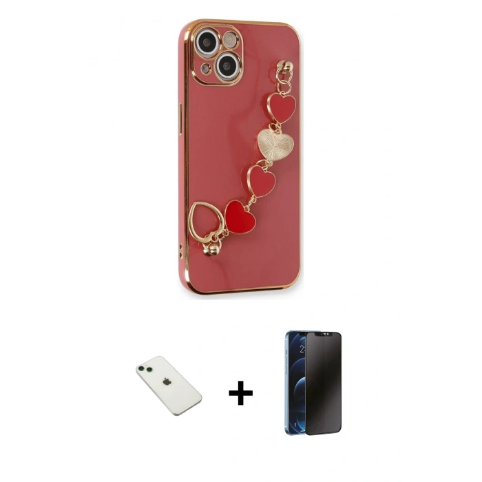 MARSİLYAN™- iPhone 14 Kılıf Nova Işık Prime - Siyah 3D Antistatik Hayalet Cam Ekran Koruyucu + Diamond Kamera Lens - YL