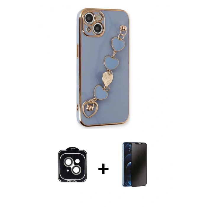 MARSİLYAN™- iPhone 14 Kılıf Nova Işık Prime - Siyah 3D Antistatik Hayalet Cam Ekran Koruyucu + PVD Metal Kamera Lens - YL