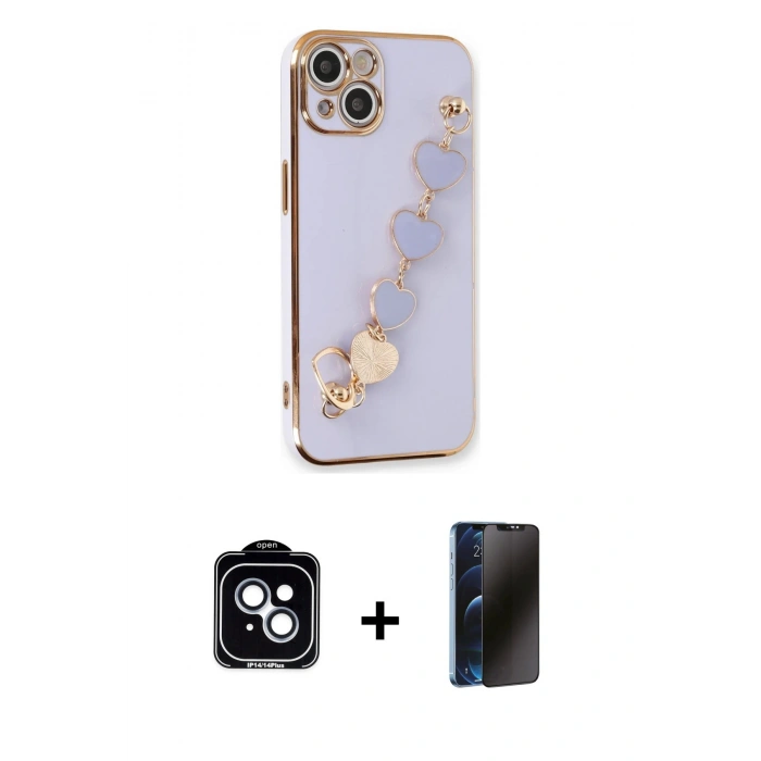 MARSİLYAN™- iPhone 14 Kılıf Nova Işık Prime - Siyah 3D Antistatik Hayalet Cam Ekran Koruyucu + PVD Metal Kamera Lens - MI
