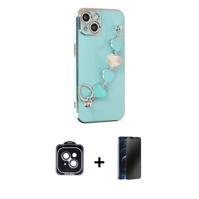 MARSİLYAN™- iPhone 14 Kılıf Nova Işık Prime - Siyah 3D Antistatik Hayalet Cam Ekran Koruyucu + PVD Metal Kamera Lens - SH