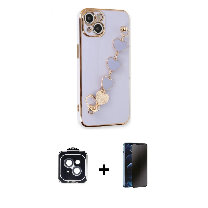 MARSİLYAN™- iPhone 14 Kılıf Nova Işık Prime - Siyah 3D Antistatik Hayalet Cam Ekran Koruyucu + PVD Metal Kamera Lens - SH