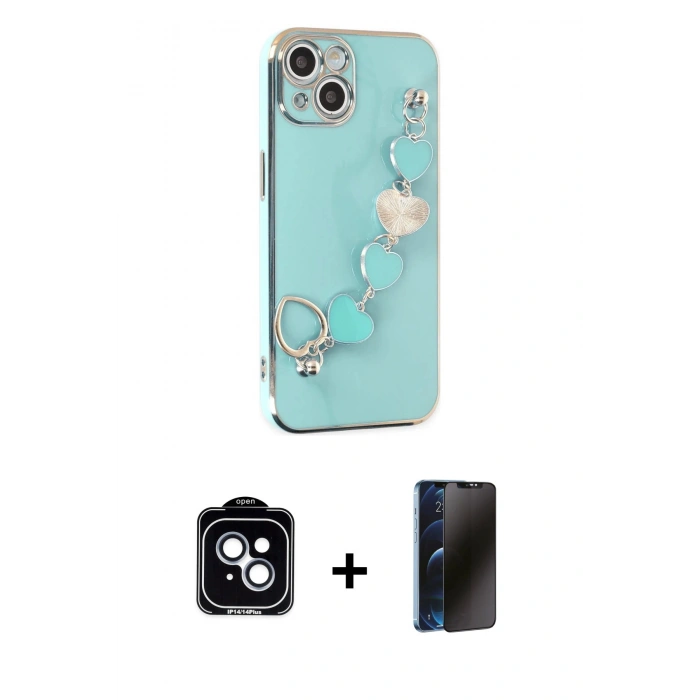 MARSİLYAN™- iPhone 14 Kılıf Nova Işık Prime - Siyah 3D Antistatik Hayalet Cam Ekran Koruyucu + PVD Metal Kamera Lens - MI