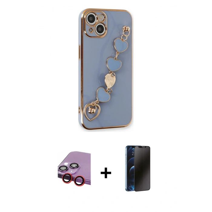 MARSİLYAN™- iPhone 14 Kılıf Nova Işık Prime - Siyah 3D Antistatik Hayalet Cam Ekran Koruyucu + Raze Metal Kamera Lens - KI