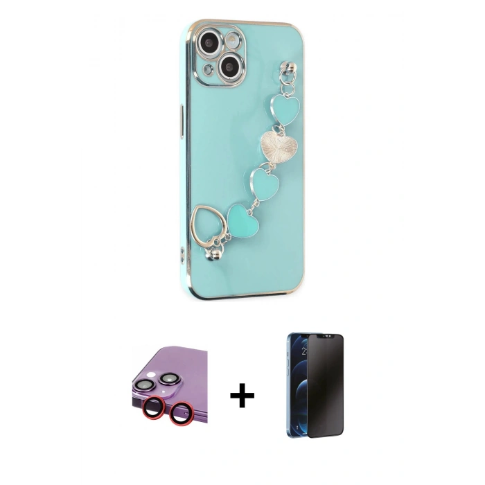 MARSİLYAN™- iPhone 14 Kılıf Nova Işık Prime - Siyah 3D Antistatik Hayalet Cam Ekran Koruyucu + Raze Metal Kamera Lens - KI