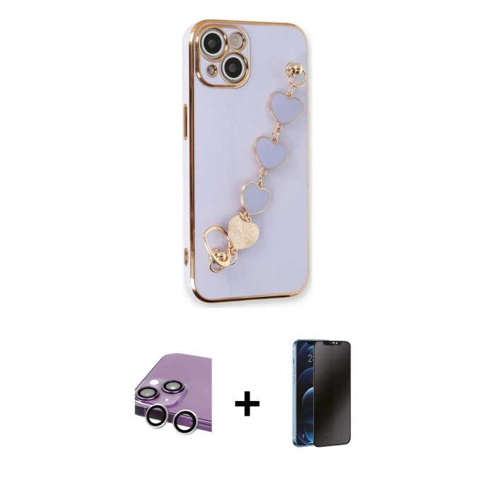 MARSİLYAN™- iPhone 14 Kılıf Nova Işık Prime - Siyah 3D Antistatik Hayalet Cam Ekran Koruyucu + Raze Metal Kamera Lens - GS