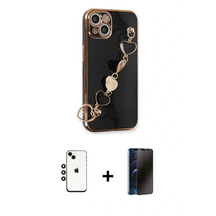 MARSİLYAN™- iPhone 14 Kılıf Nova Işık Prime - Siyah 3D Antistatik Hayalet Cam Ekran Koruyucu + Shine Kamera Lens - YL
