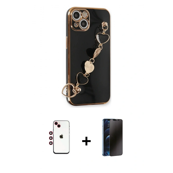 MARSİLYAN™- iPhone 14 Kılıf Nova Işık Prime - Siyah 3D Antistatik Hayalet Cam Ekran Koruyucu + Shine Kamera Lens - KI