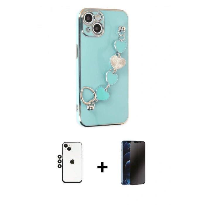 MARSİLYAN™- iPhone 14 Kılıf Nova Işık Prime - Siyah 3D Antistatik Hayalet Cam Ekran Koruyucu + Shine Kamera Lens - SH