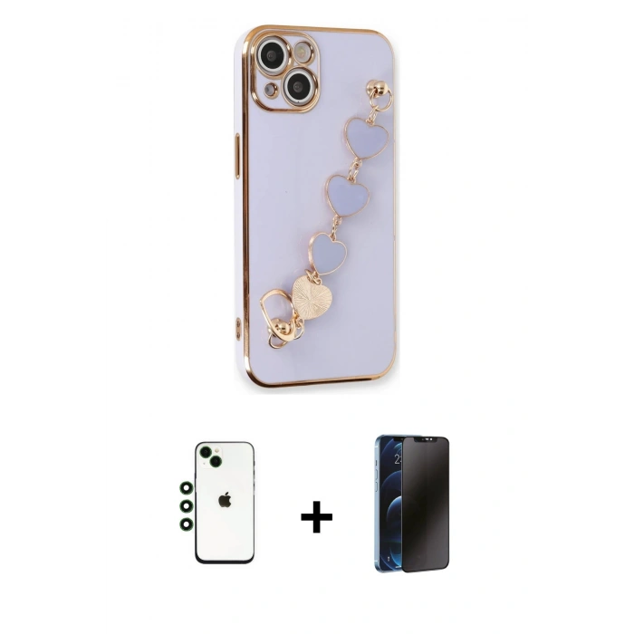 MARSİLYAN™- iPhone 14 Kılıf Nova Işık Prime - Siyah 3D Antistatik Hayalet Cam Ekran Koruyucu + Shine Kamera Lens - YL