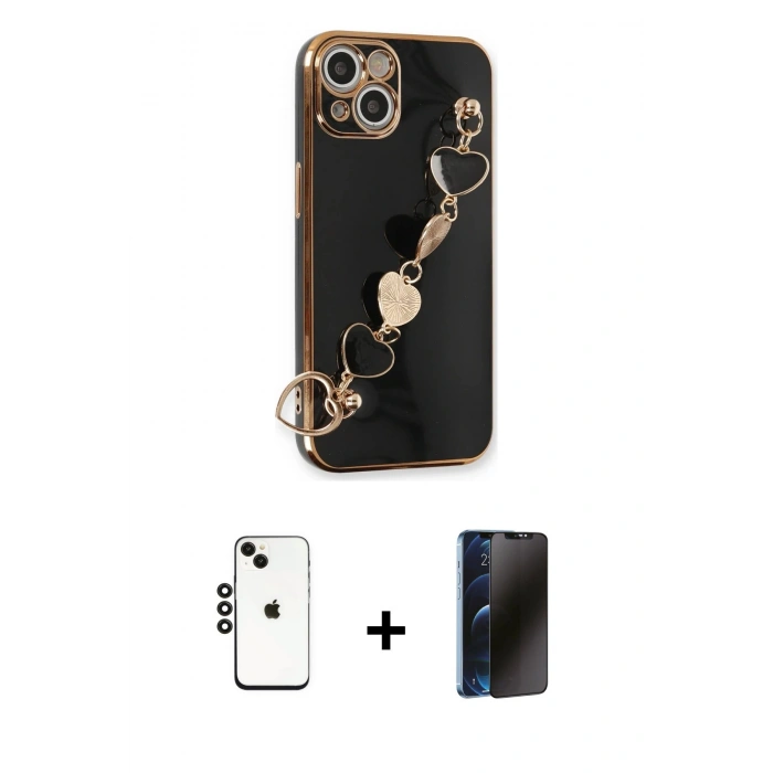 MARSİLYAN™- iPhone 14 Kılıf Nova Işık Prime - Siyah 3D Antistatik Hayalet Cam Ekran Koruyucu + Shine Kamera Lens - SH