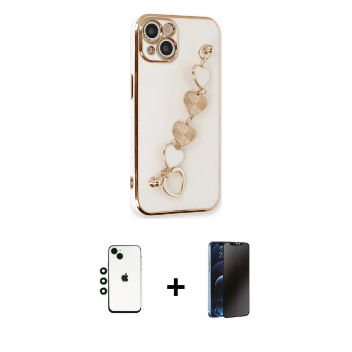 MARSİLYAN™- iPhone 14 Kılıf Nova Işık Prime - Siyah 3D Antistatik Hayalet Cam Ekran Koruyucu + Shine Kamera Lens - YL
