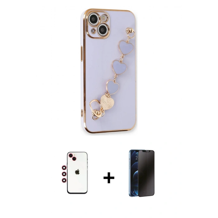 MARSİLYAN™- iPhone 14 Kılıf Nova Işık Prime - Siyah 3D Antistatik Hayalet Cam Ekran Koruyucu + Shine Kamera Lens - KI