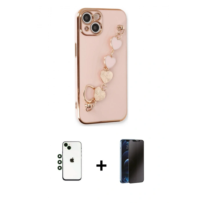 MARSİLYAN™- iPhone 14 Kılıf Nova Işık Prime - Siyah 3D Antistatik Hayalet Cam Ekran Koruyucu + Shine Kamera Lens - YL