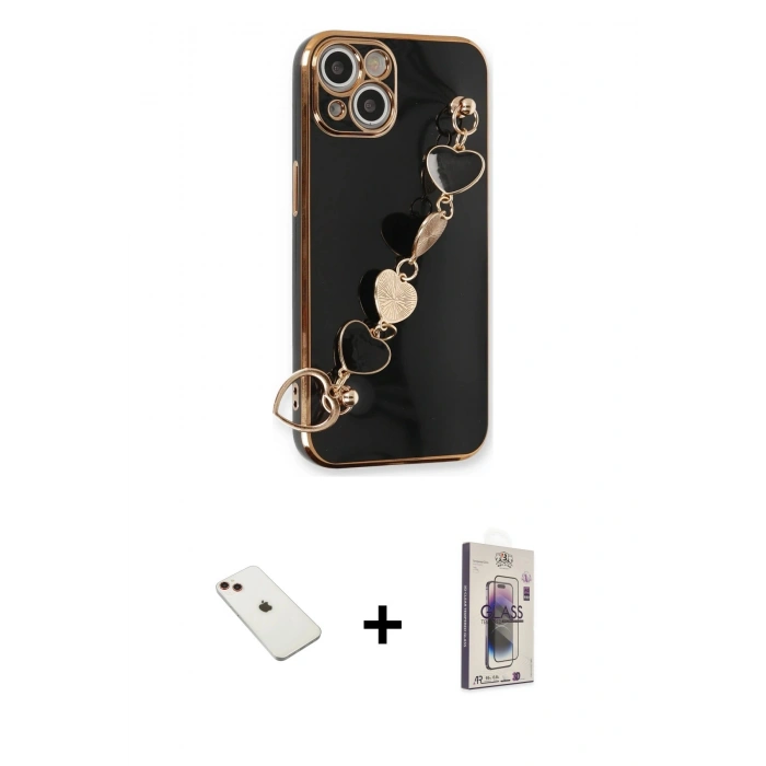 MARSİLYAN™- iPhone 14 Kılıf Nova Işık Prime - Siyah Bilvis 3D Cam Ekran Koruyucu + Diamond Kamera Lens - KI