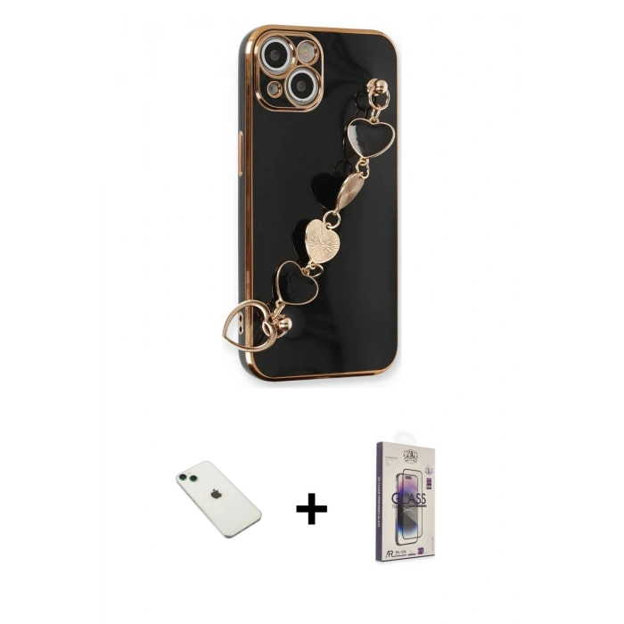 MARSİLYAN™- iPhone 14 Kılıf Nova Işık Prime - Siyah Bilvis 3D Cam Ekran Koruyucu + Diamond Kamera Lens - YL