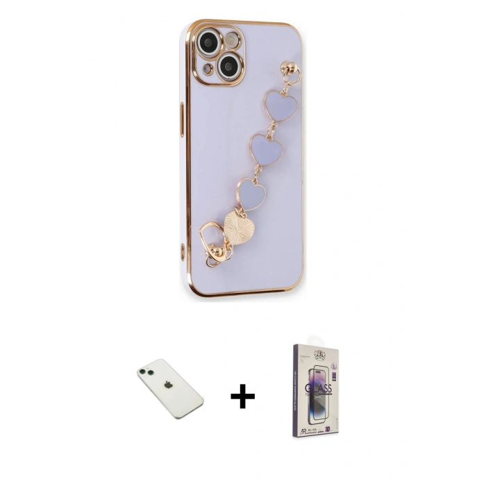 MARSİLYAN™- iPhone 14 Kılıf Nova Işık Prime - Siyah Bilvis 3D Cam Ekran Koruyucu + Diamond Kamera Lens - YL