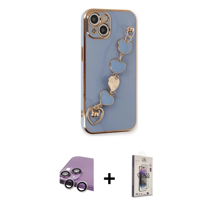 MARSİLYAN™- iPhone 14 Kılıf Nova Işık Prime - Siyah Bilvis 3D Cam Ekran Koruyucu + Raze Metal Kamera Lens - GS