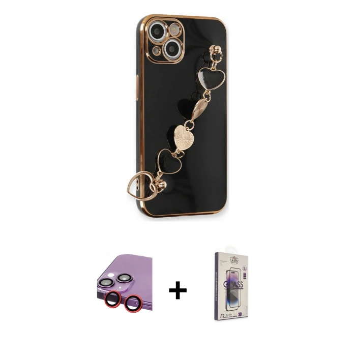 MARSİLYAN™- iPhone 14 Kılıf Nova Işık Prime - Siyah Bilvis 3D Cam Ekran Koruyucu + Raze Metal Kamera Lens - KI