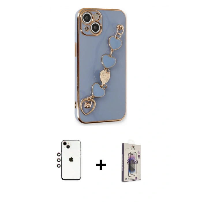MARSİLYAN™- iPhone 14 Kılıf Nova Işık Prime - Siyah Bilvis 3D Cam Ekran Koruyucu + Shine Kamera Lens - GI