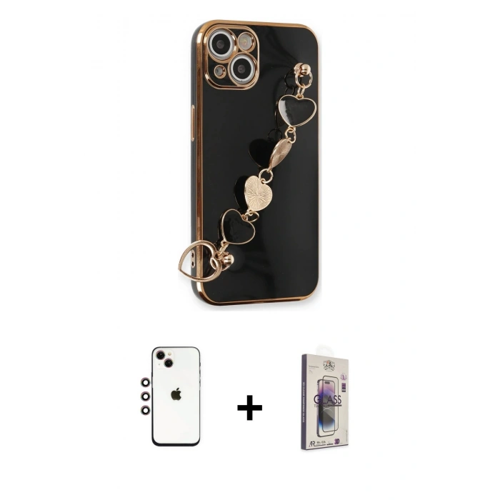 MARSİLYAN™- iPhone 14 Kılıf Nova Işık Prime - Siyah Bilvis 3D Cam Ekran Koruyucu + Shine Kamera Lens - GI