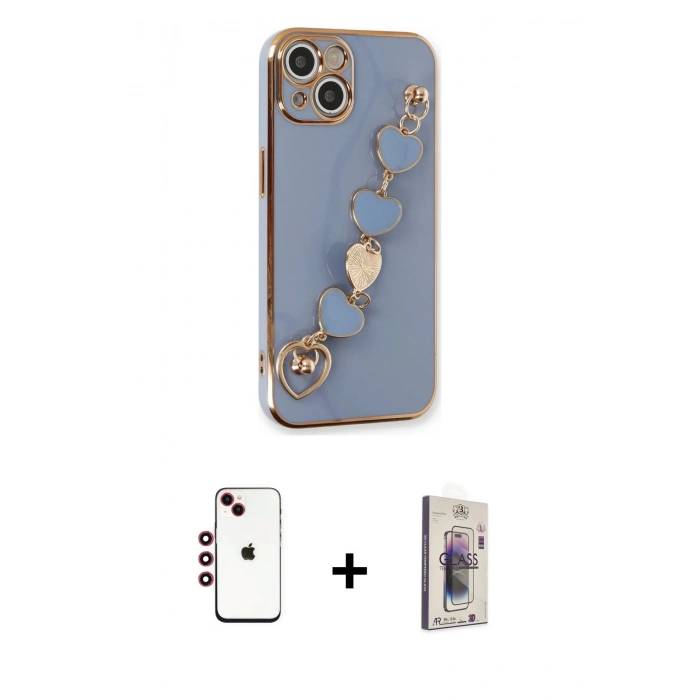 MARSİLYAN™- iPhone 14 Kılıf Nova Işık Prime - Siyah Bilvis 3D Cam Ekran Koruyucu + Shine Kamera Lens - KI