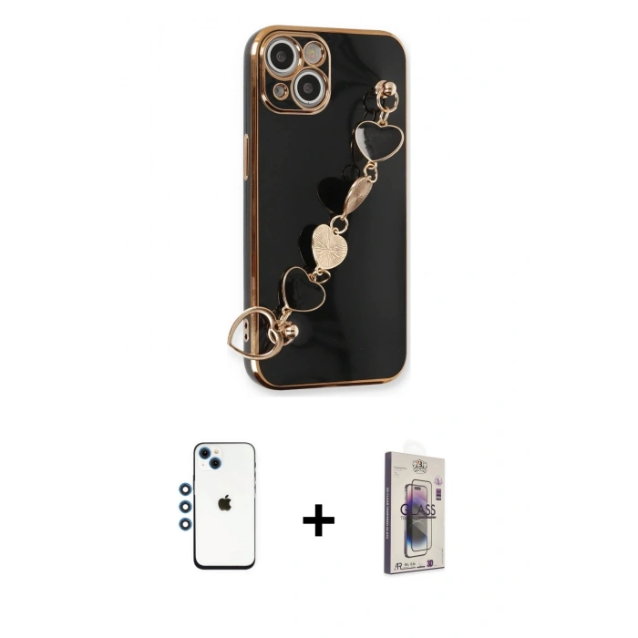 MARSİLYAN™- iPhone 14 Kılıf Nova Işık Prime - Siyah Bilvis 3D Cam Ekran Koruyucu + Shine Kamera Lens - MI