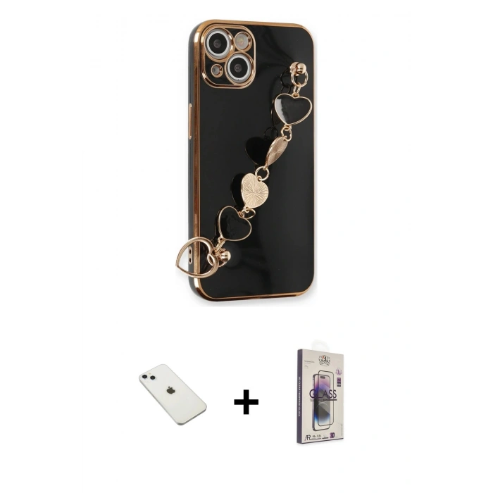MARSİLYAN™- iPhone 14 Kılıf Nova Işık Prime - Siyah Bilvis 3D Cam Ekran Koruyucu + Diamond Kamera Lens - SABE