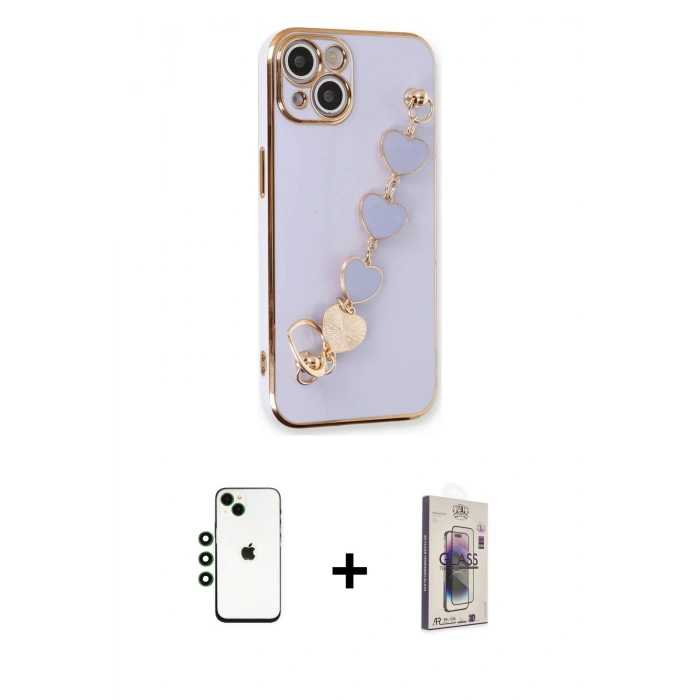 MARSİLYAN™- iPhone 14 Kılıf Nova Işık Prime - Siyah Bilvis 3D Cam Ekran Koruyucu + Shine Kamera Lens - YL