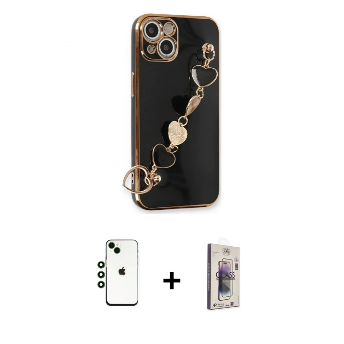 MARSİLYAN™- iPhone 14 Kılıf Nova Işık Prime - Siyah Bilvis 3D Cam Ekran Koruyucu + Shine Kamera Lens - YL