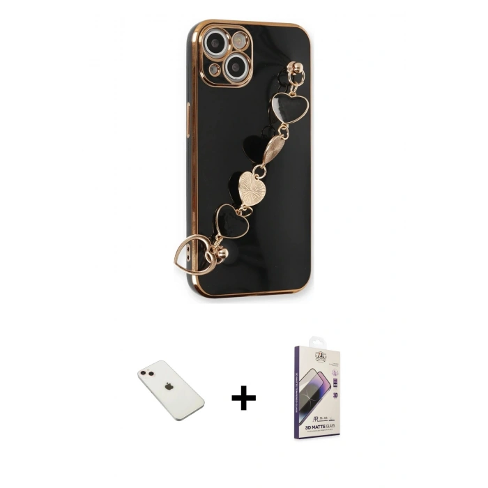 MARSİLYAN™- iPhone 14 Kılıf Nova Işık Prime - Siyah Bilvis 3D Mat Cam Ekran Koruyucu + Diamond Kamera Lens - PE