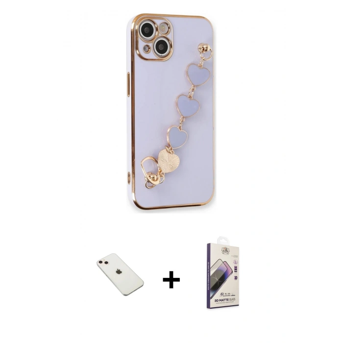 MARSİLYAN™- iPhone 14 Kılıf Nova Işık Prime - Siyah Bilvis 3D Mat Cam Ekran Koruyucu + Diamond Kamera Lens - PE