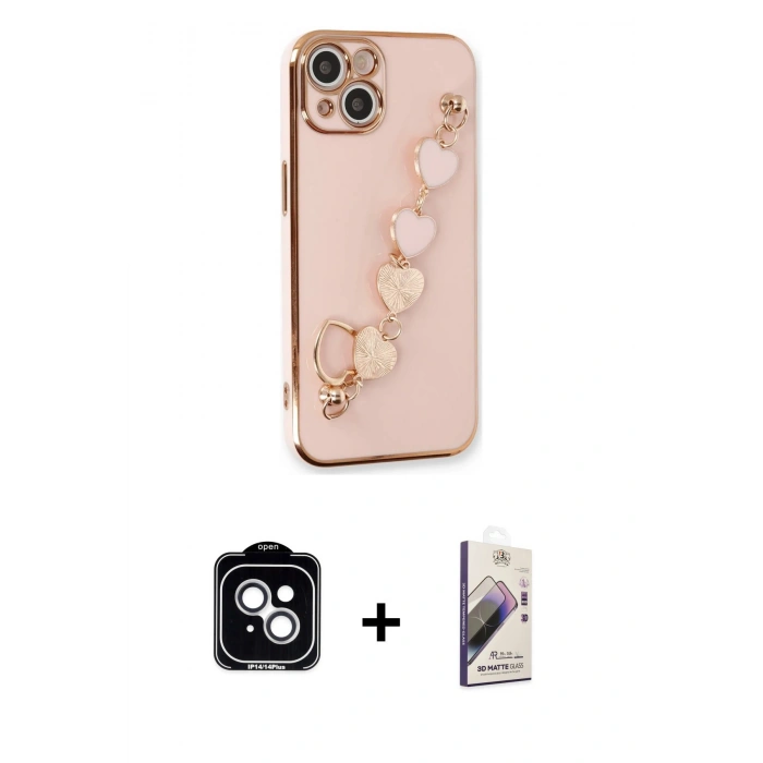 MARSİLYAN™- iPhone 14 Kılıf Nova Işık Prime - Siyah Bilvis 3D Mat Cam Ekran Koruyucu + PVD Metal Kamera Lens - GS