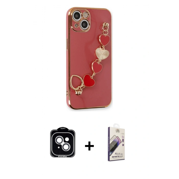 MARSİLYAN™- iPhone 14 Kılıf Nova Işık Prime - Siyah Bilvis 3D Mat Cam Ekran Koruyucu + PVD Metal Kamera Lens - GS