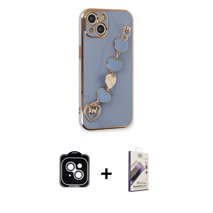 MARSİLYAN™- iPhone 14 Kılıf Nova Işık Prime - Siyah Bilvis 3D Mat Cam Ekran Koruyucu + PVD Metal Kamera Lens - GS
